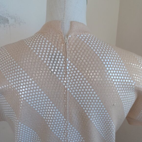 St John for Saks 5th Avenue Dress Tan White Paillette Detail Womens 10 - Picture 5 of 10